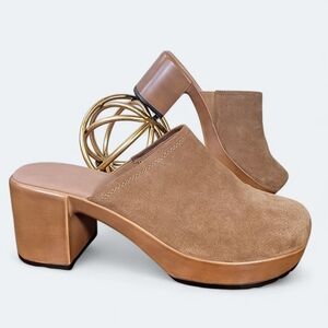 Crown Vintage Tan Suede Women's Mules Size 10 Booties Heels Boho Neutral